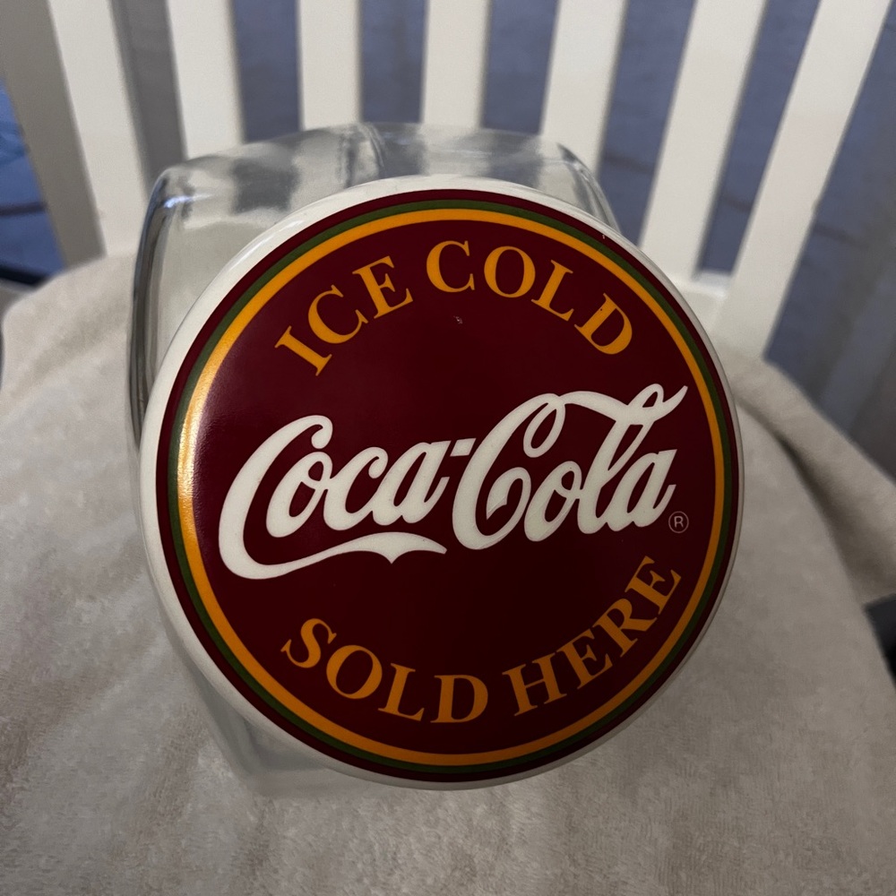 Coca-Cola Ice Cold Glass Jar Antique Clear With Ceramic Lid